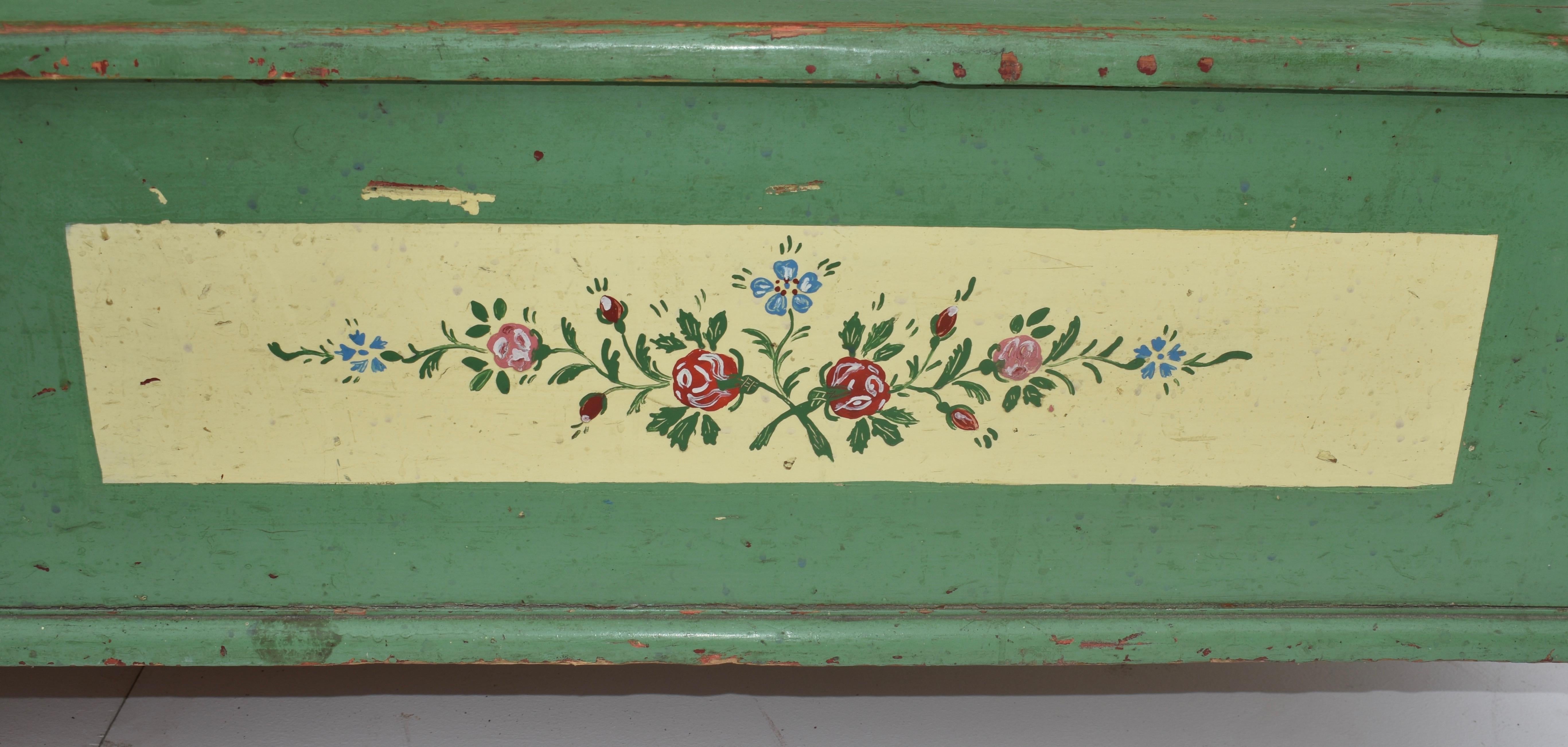 Hand-Painted Painted Pine Storage Bench or Settle