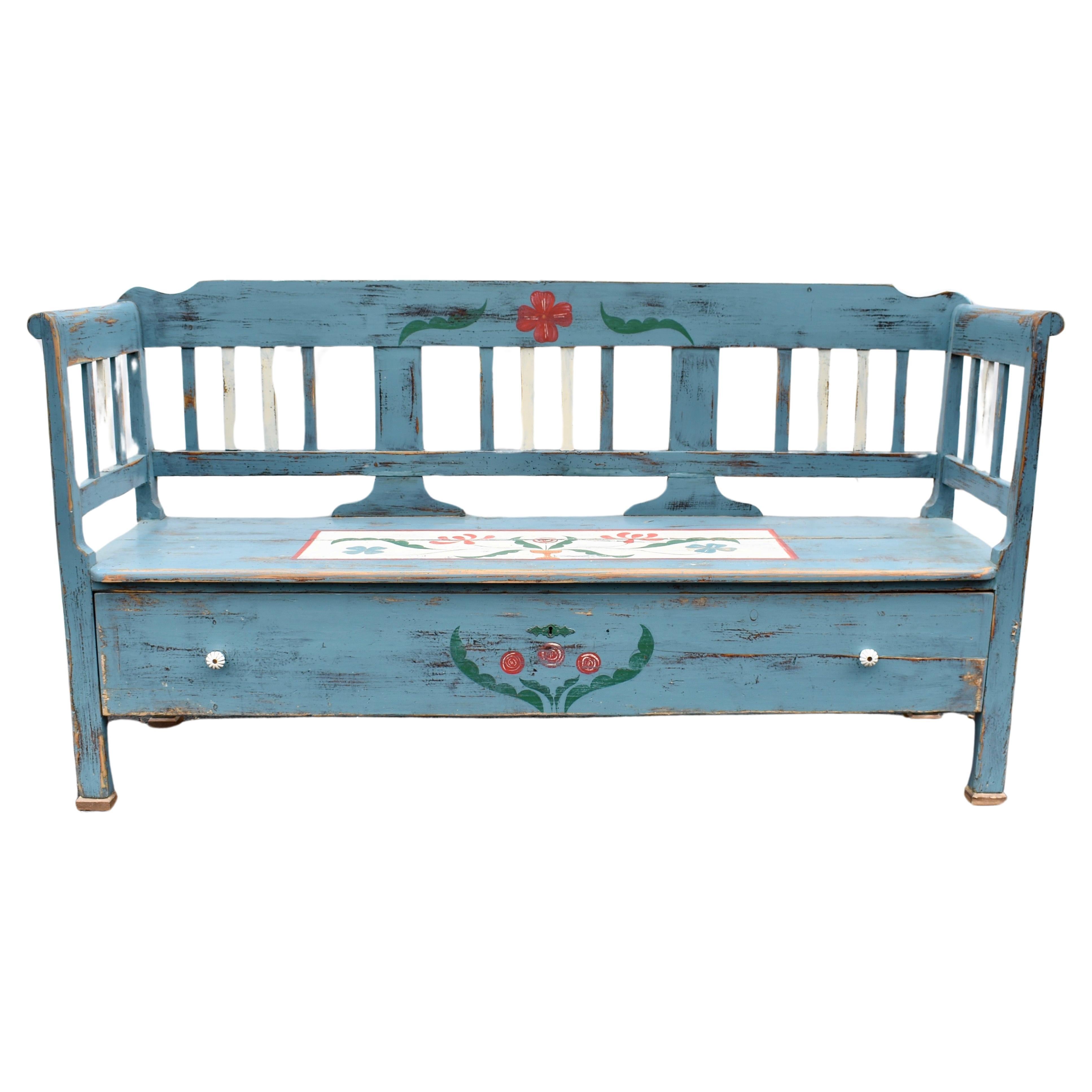 Painted Pine Storage Bench or Settle For Sale