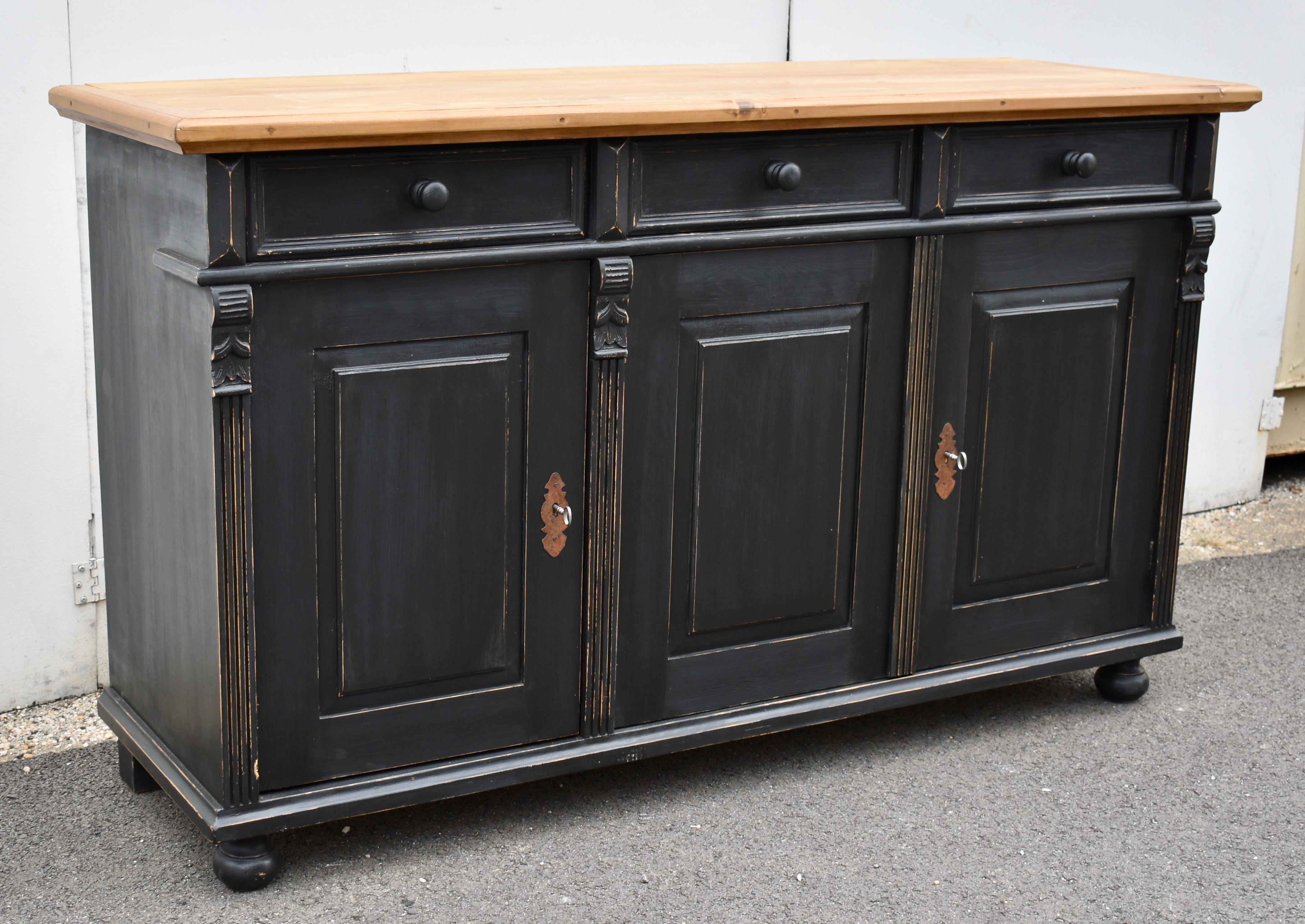 Country Painted Pine Three Door Sideboard For Sale