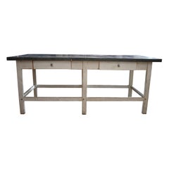 Painted Pine Zinc-Top Stretcher-Base Work Table