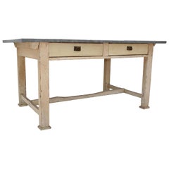 Antique Painted Pine Zinc-Topped Work Table