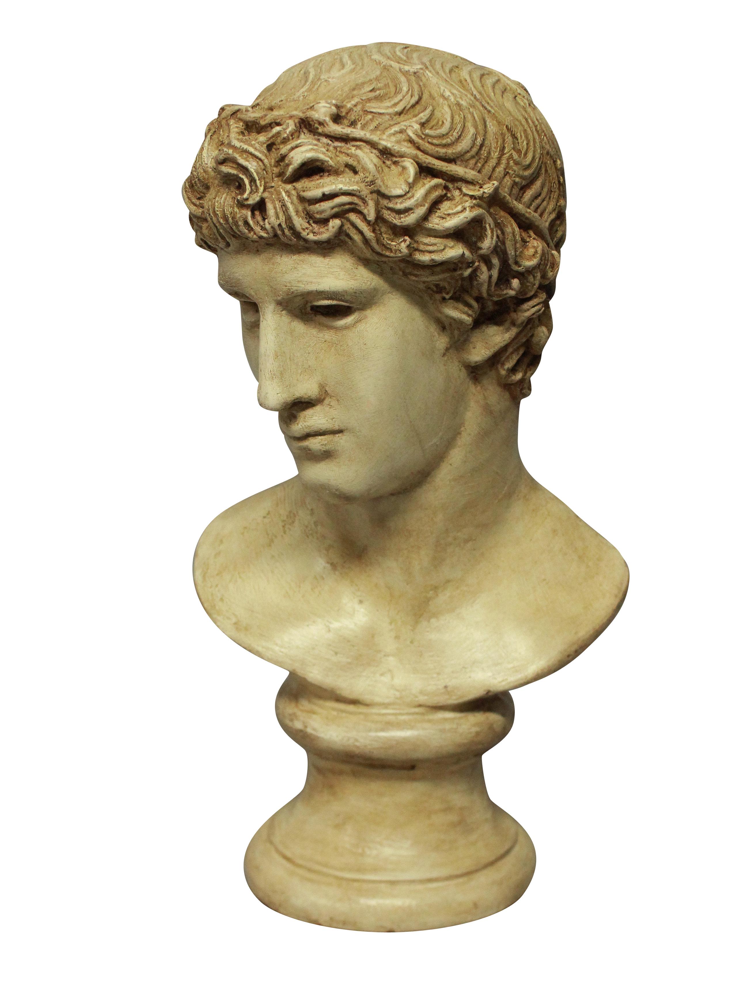 An English painted plaster head of a Roman youth.