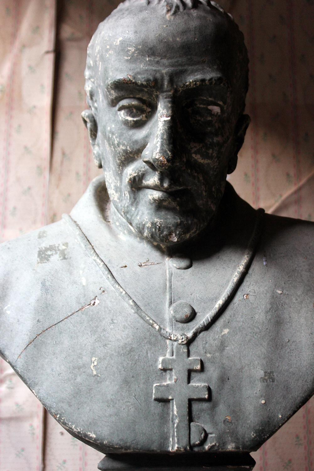 Painted Plaster Portrait Library Bust of a Priest, Milford House 3