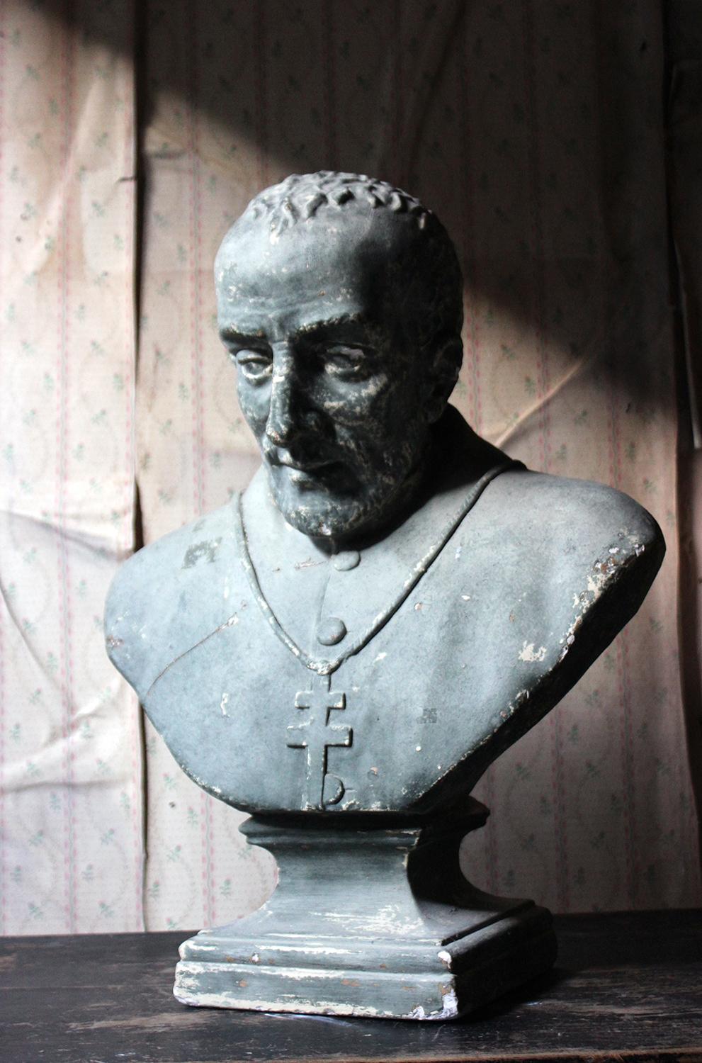 Painted Plaster Portrait Library Bust of a Priest, Milford House 4