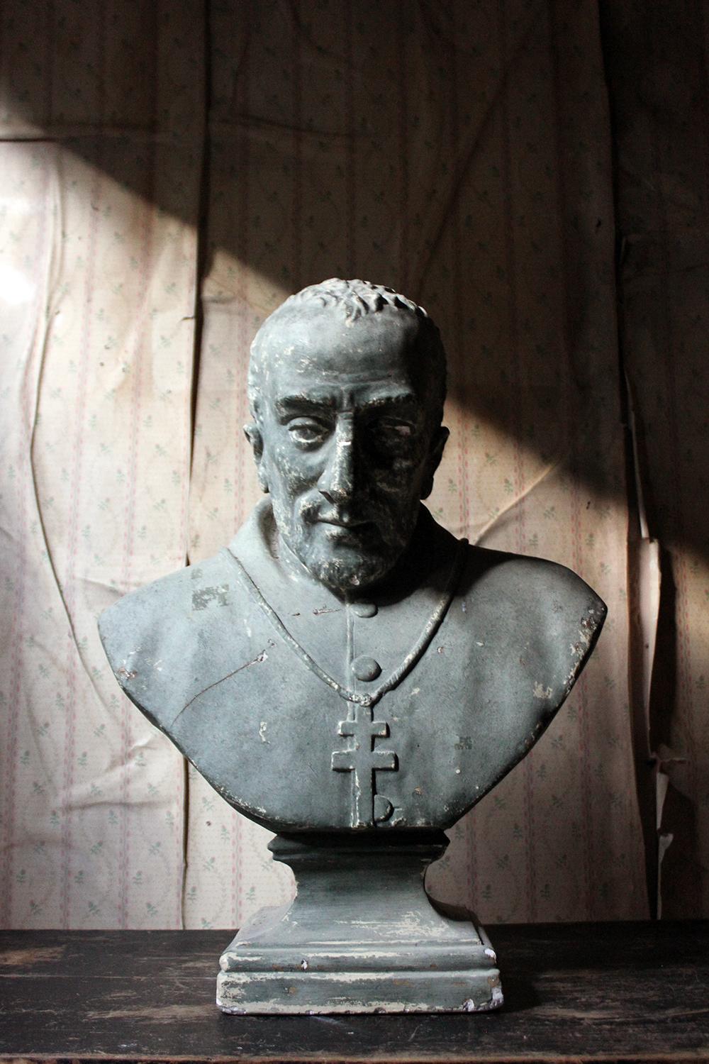 Painted Plaster Portrait Library Bust of a Priest, Milford House 5