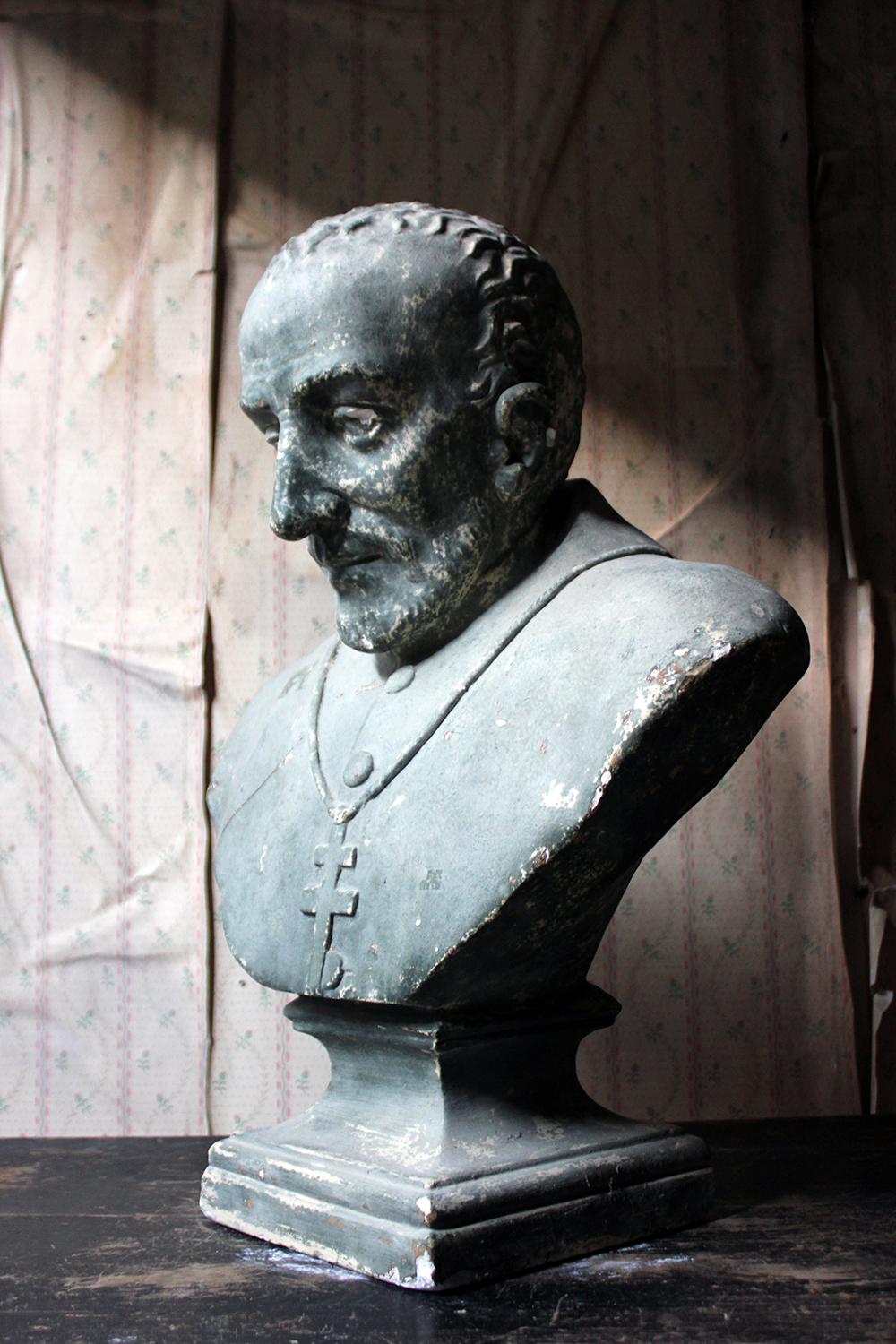 Painted Plaster Portrait Library Bust of a Priest, Milford House 9