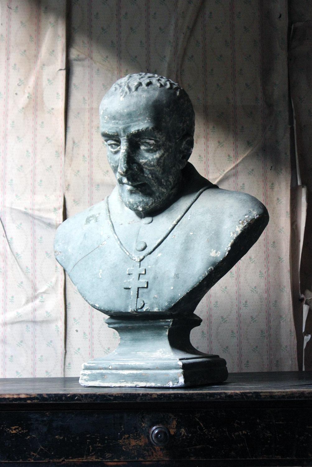 Painted Plaster Portrait Library Bust of a Priest, Milford House 12