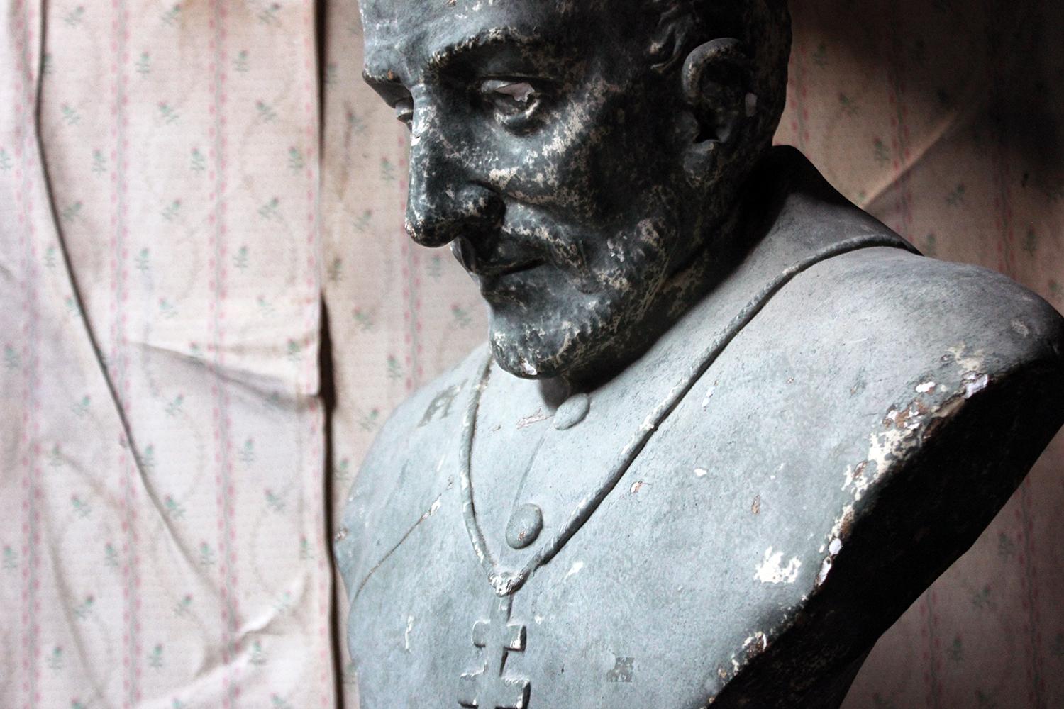 Late Victorian Painted Plaster Portrait Library Bust of a Priest, Milford House