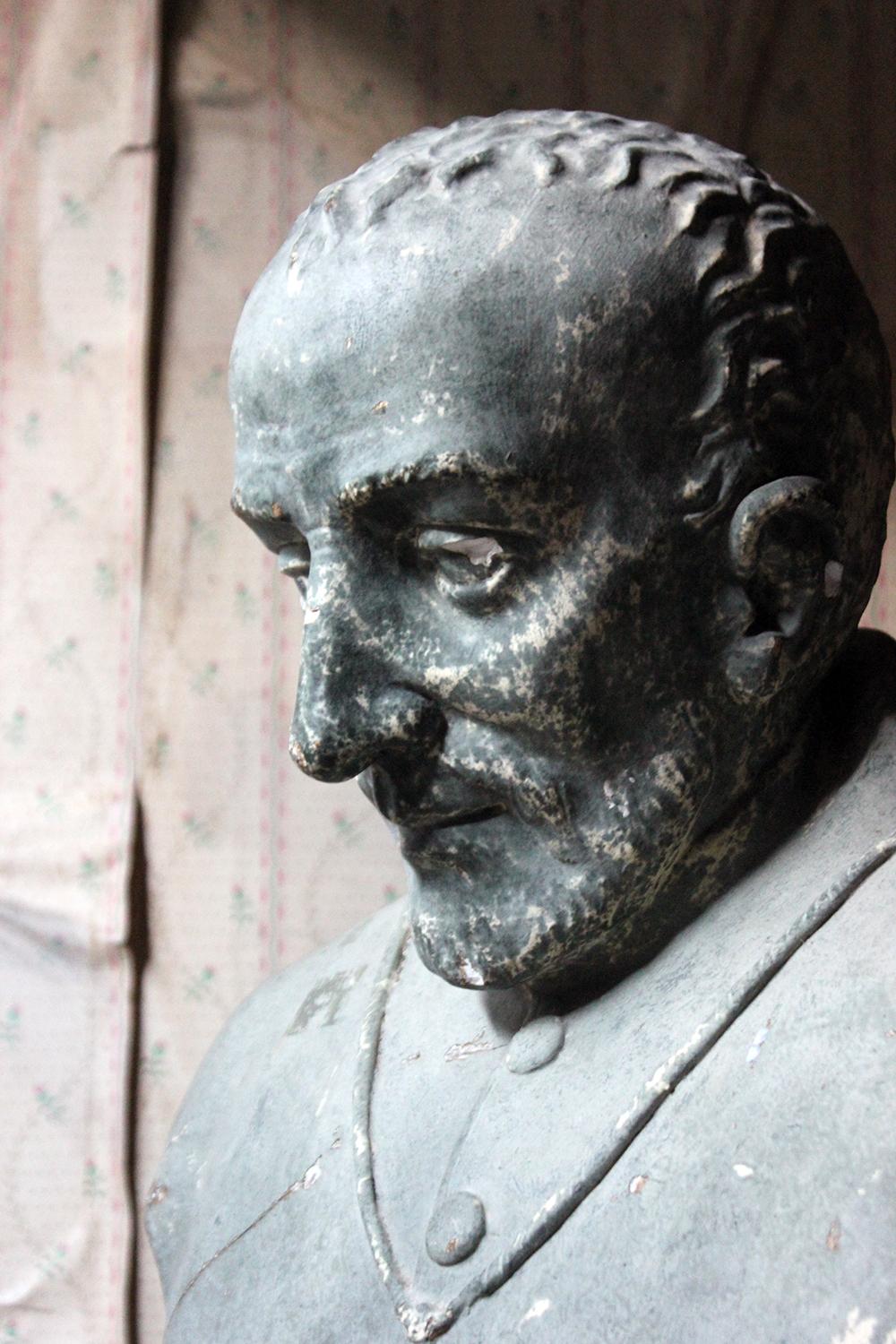 19th Century Painted Plaster Portrait Library Bust of a Priest, Milford House