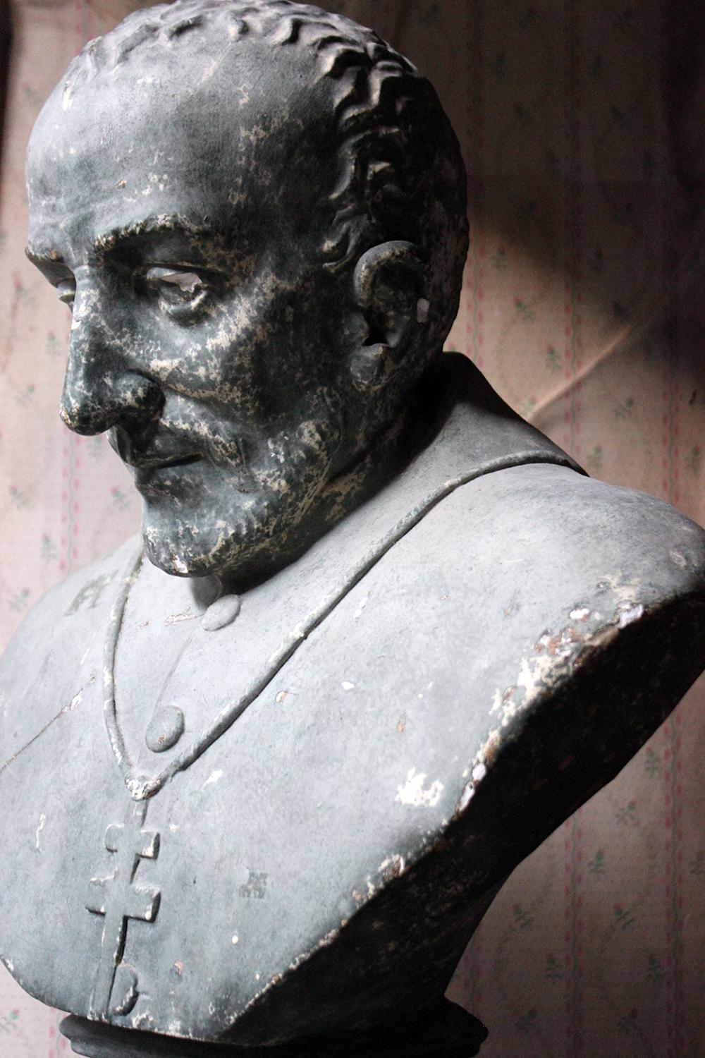 Painted Plaster Portrait Library Bust of a Priest, Milford House 2