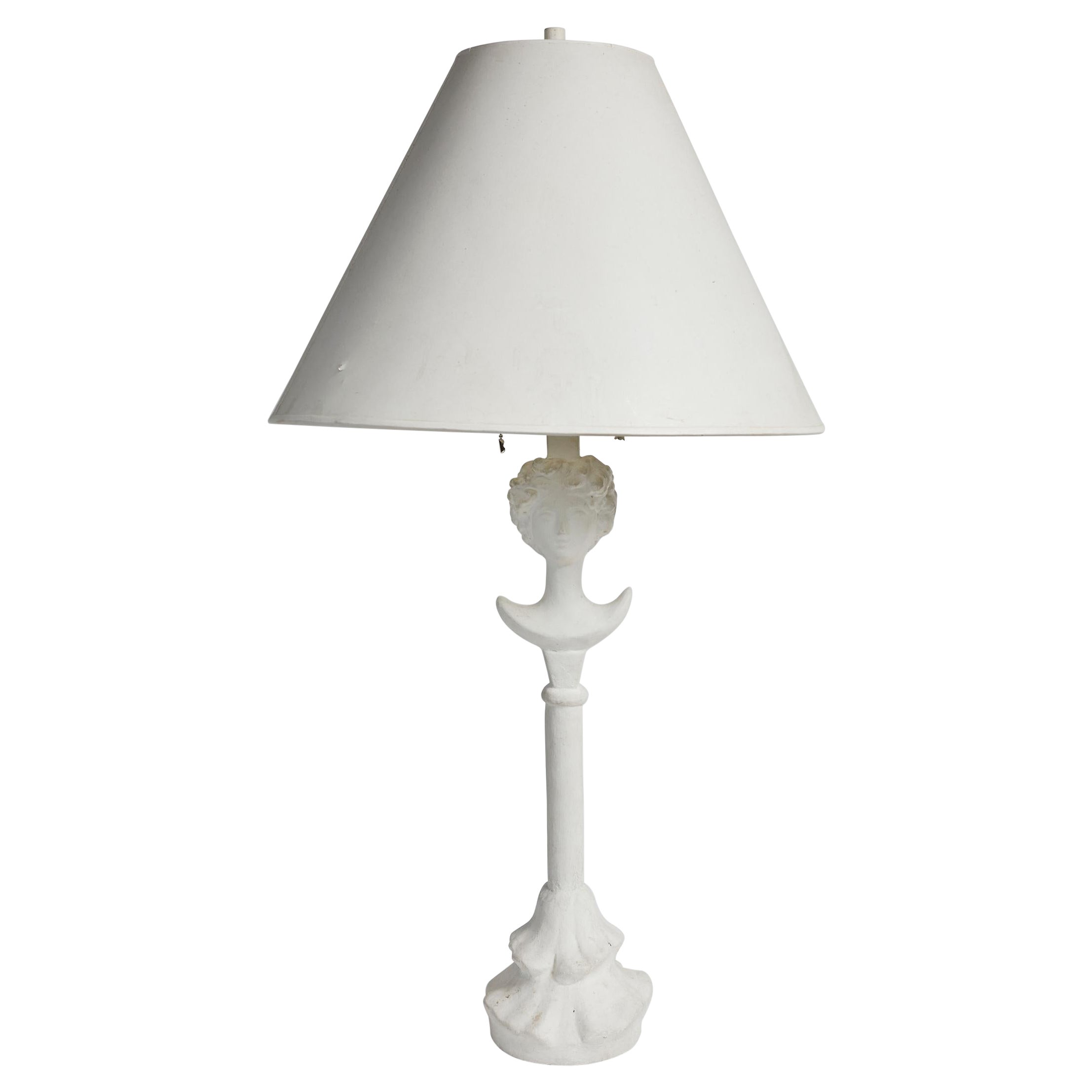Painted Plaster "Tête De Femme" Table Lamp After Diego Giacometti