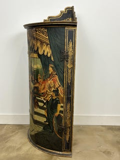 Credenza ad angolo dipinta in policromia con decorazione di scene di corte, opera francese del 1900