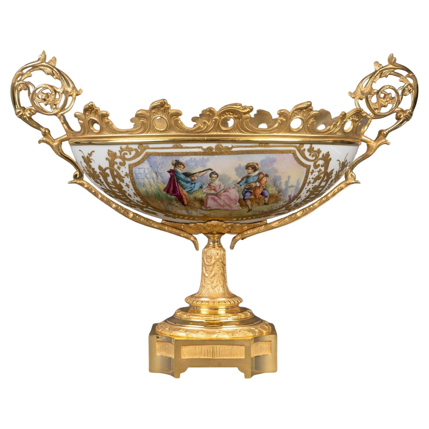 Painted Porcelain and Gilt Bronze Bowl - XIXᵉ Century, Louis XV Style.