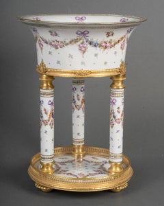 Painted Porcelain and Gilt Bronze Column Planter, Napoleon III Period.