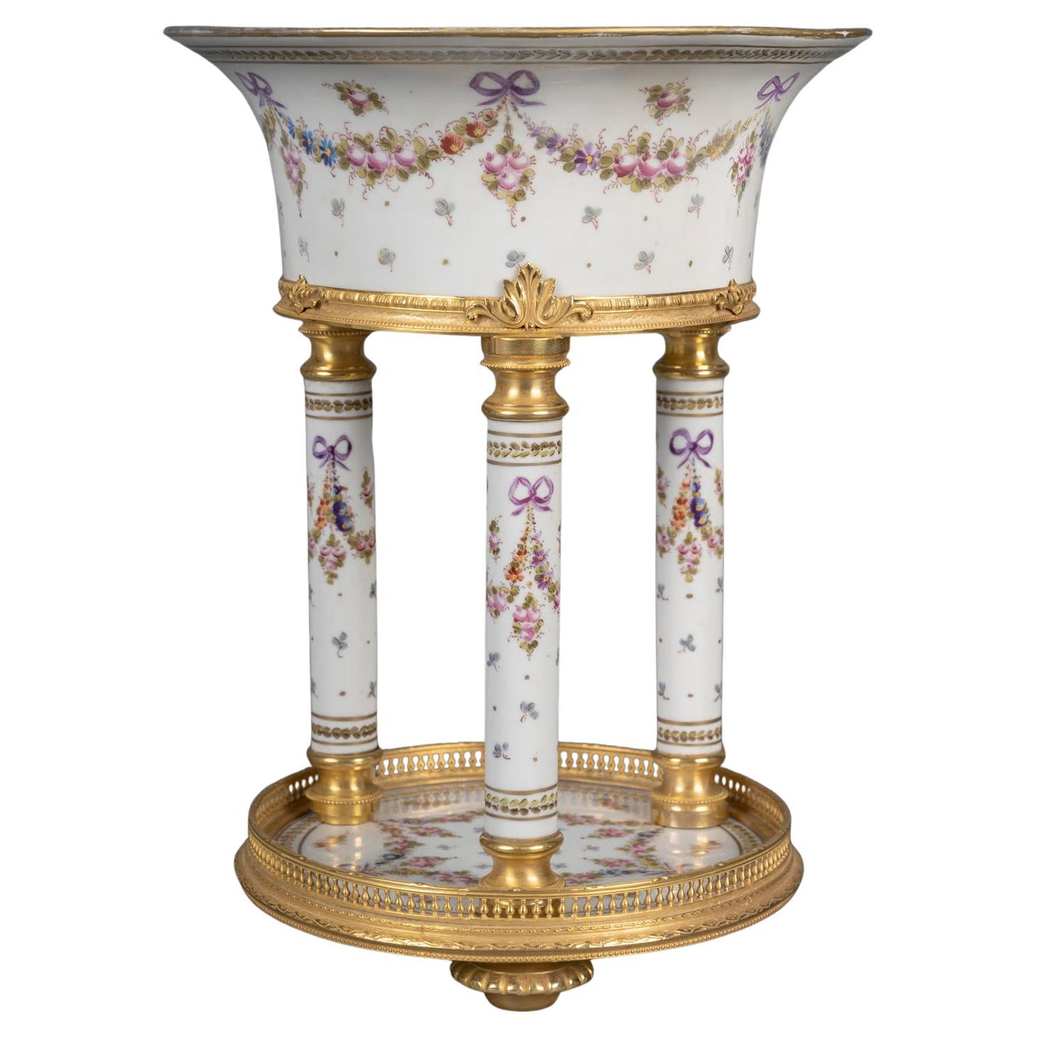 Painted Porcelain and Gilt Bronze Column Planter, Napoleon III Period. im Angebot
