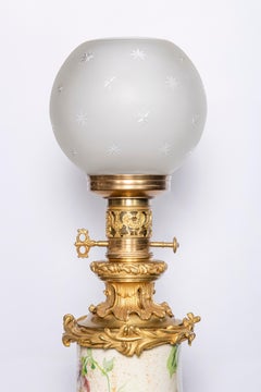 Painted Porcelain, Crystal and Gilt Bronze Table Lamp. France, circa 1890
