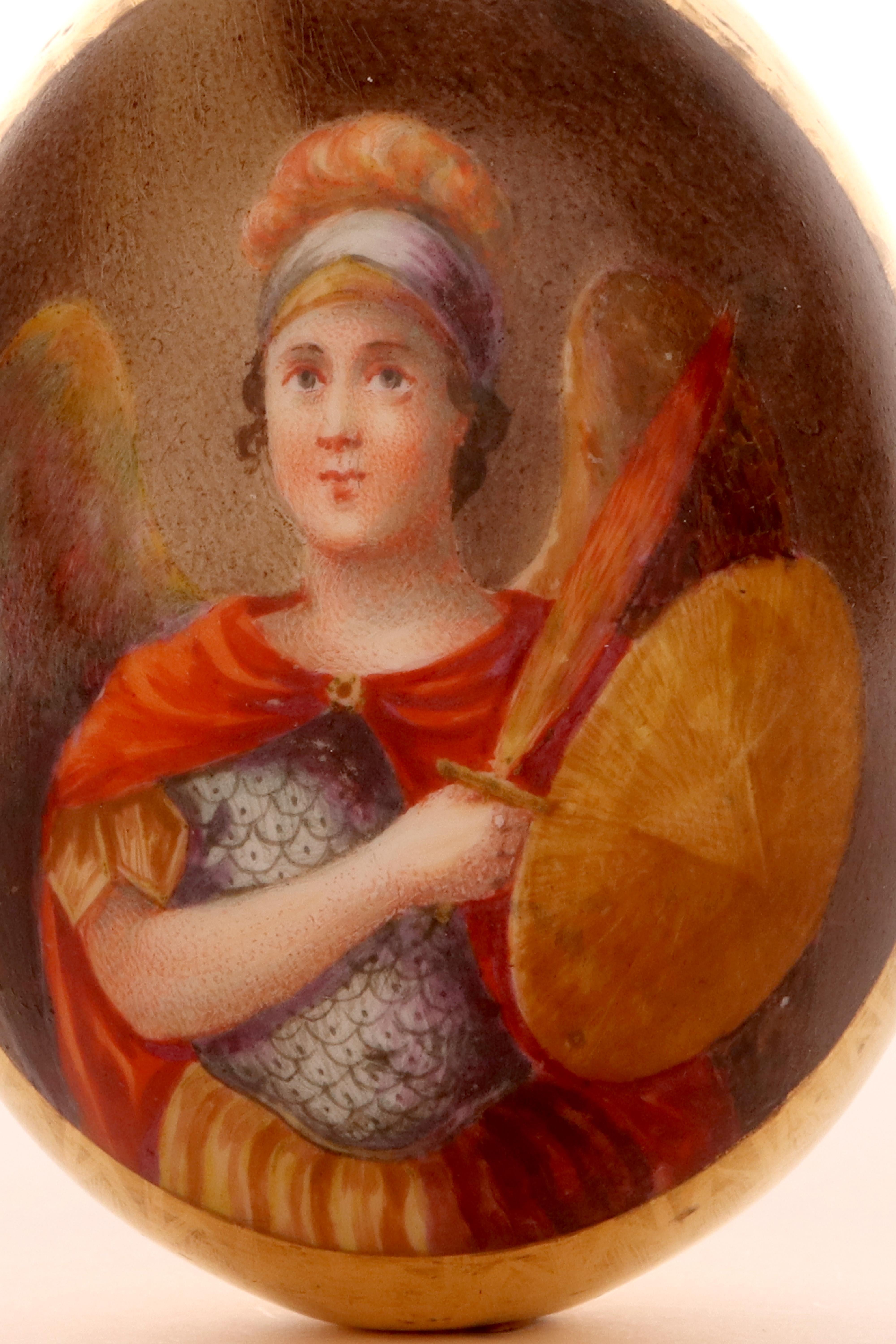 Huevo de Pascua de porcelana pintada, representando al Arcángel Miguel, Rusia, 1880. en venta 1