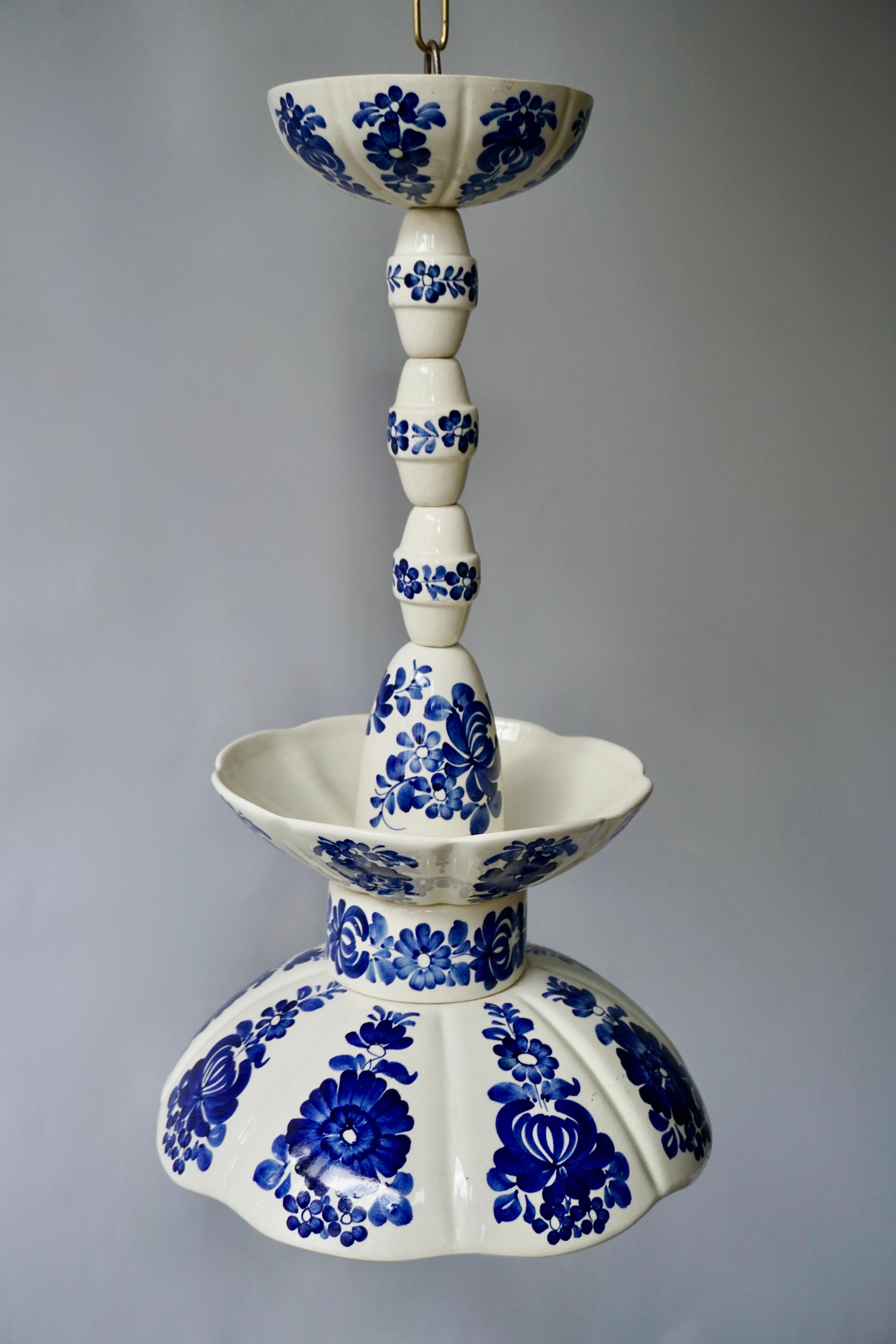 Mid-Century Modern Painted Porcelain Pendant Light