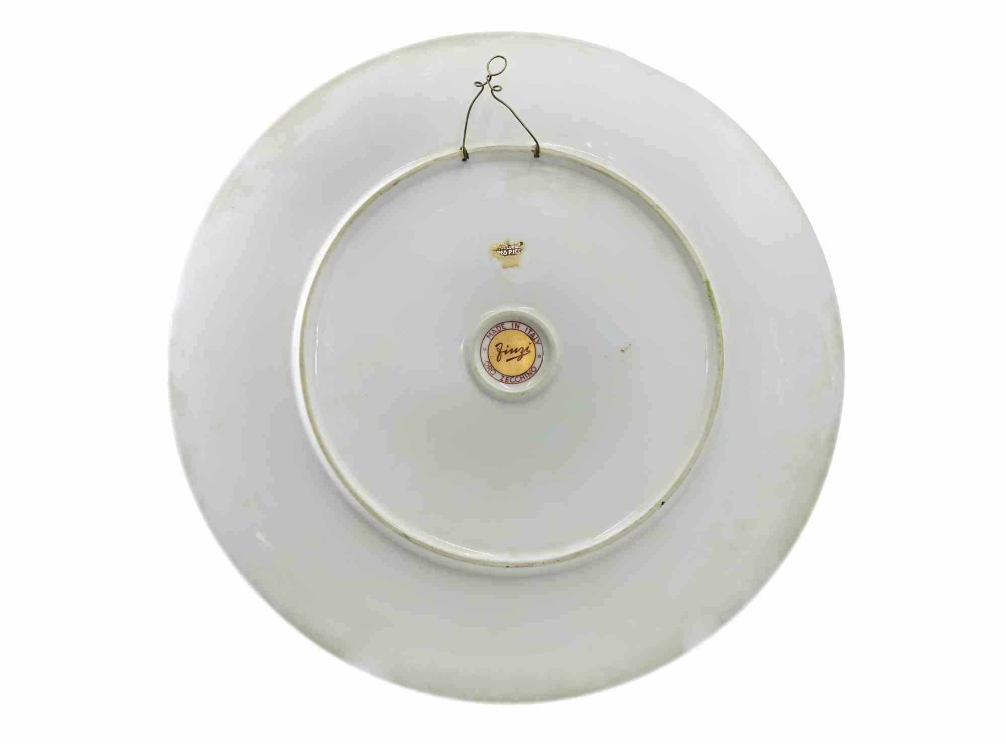 italien Assiette en porcelaine peinte par Arrigo Finzi, milieu du 20e siècle en vente