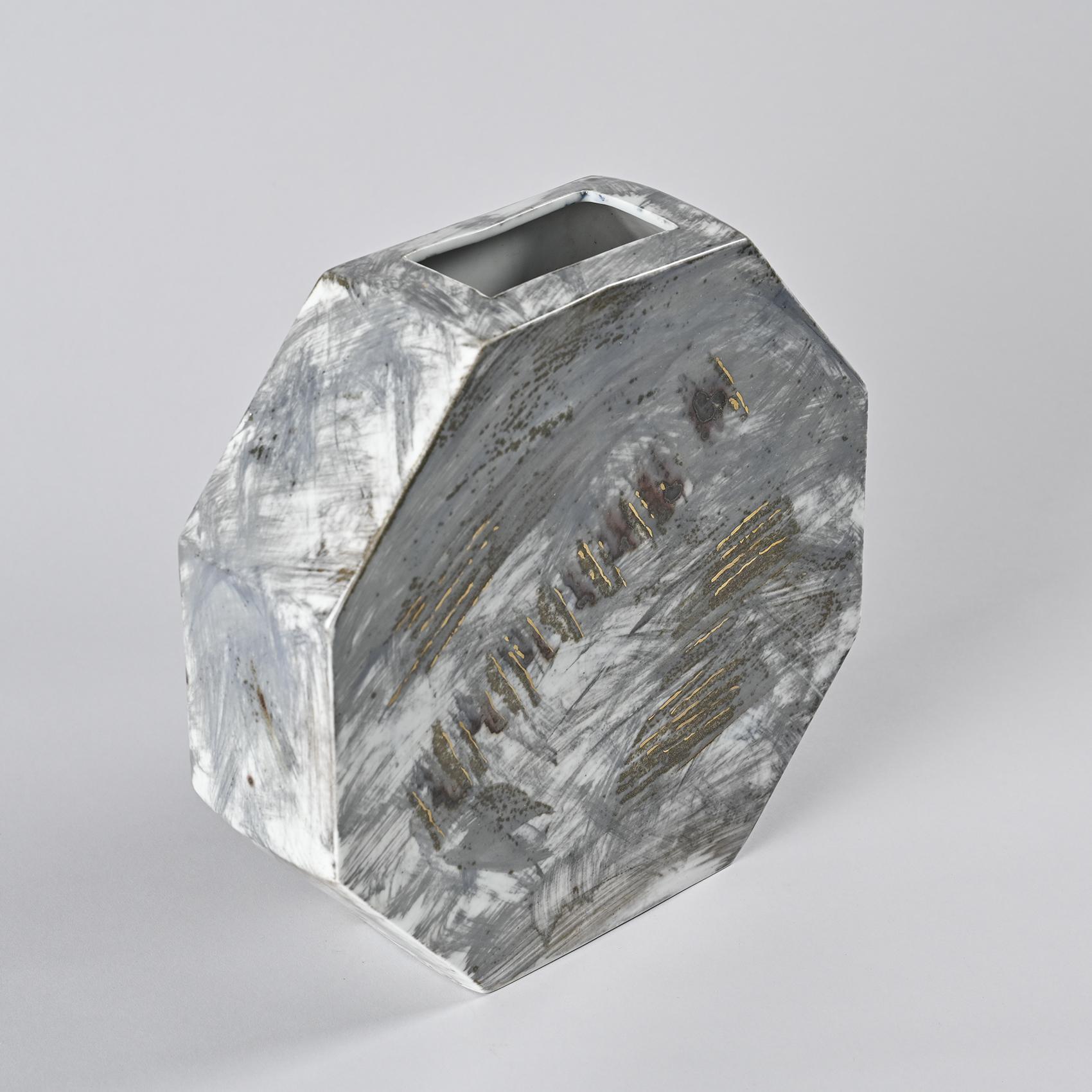 Français Vase en porcelaine peinte, atelier de La Borne, France, vers 1990 en vente