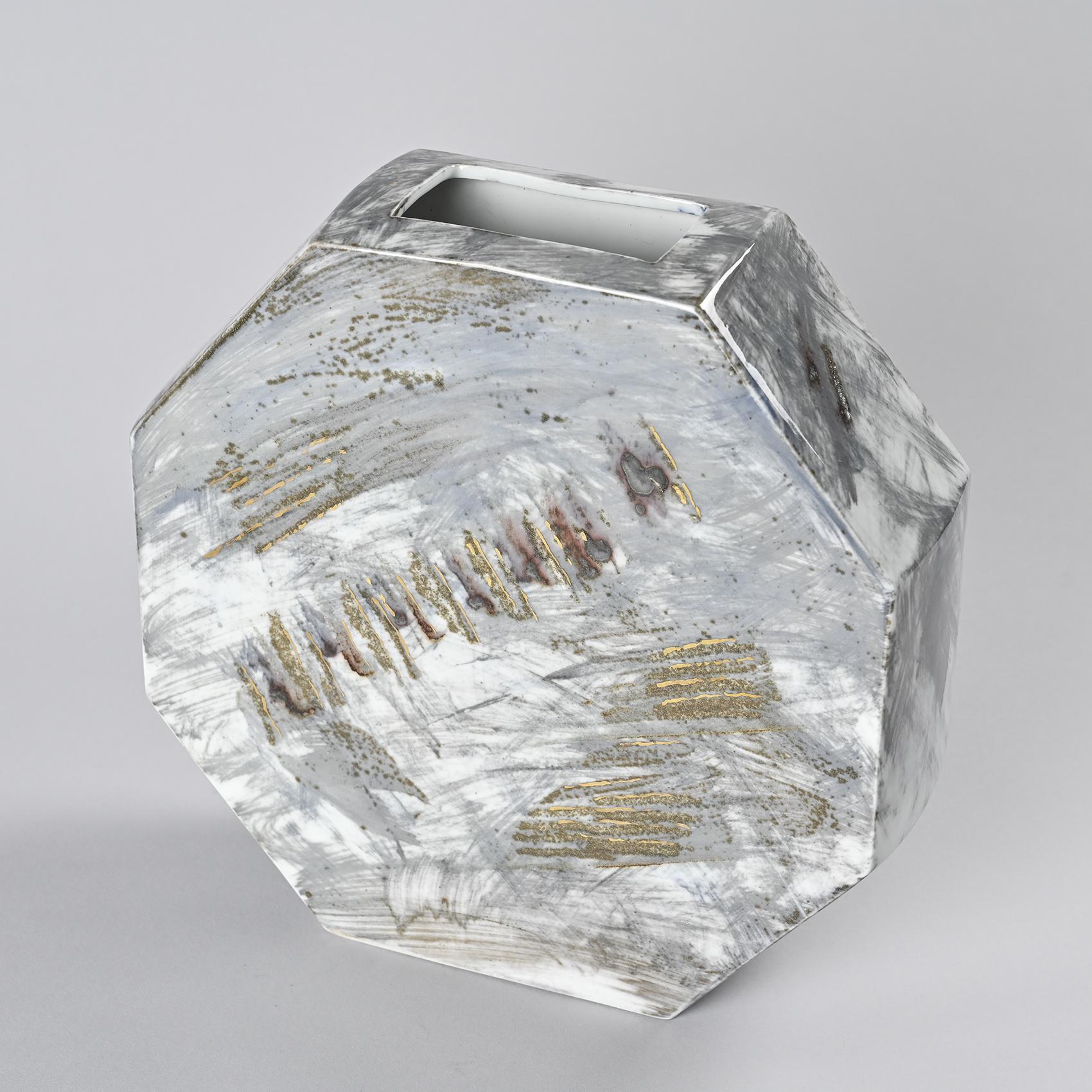 20ième siècle Vase en porcelaine peinte, atelier de La Borne, France, vers 1990 en vente