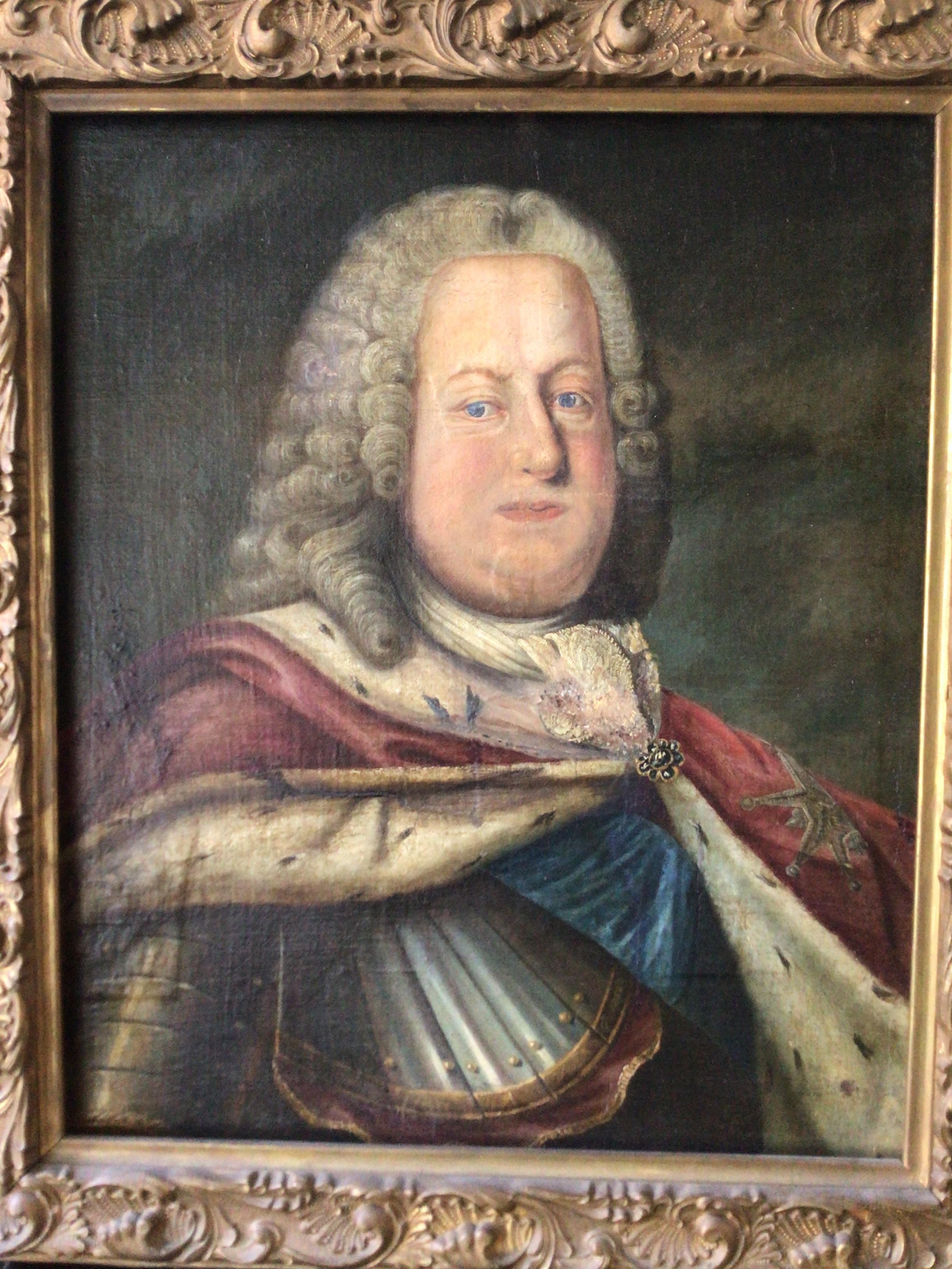 Painted portrait of a 1700s French Nobleman on Masonite board done in the 1950s.