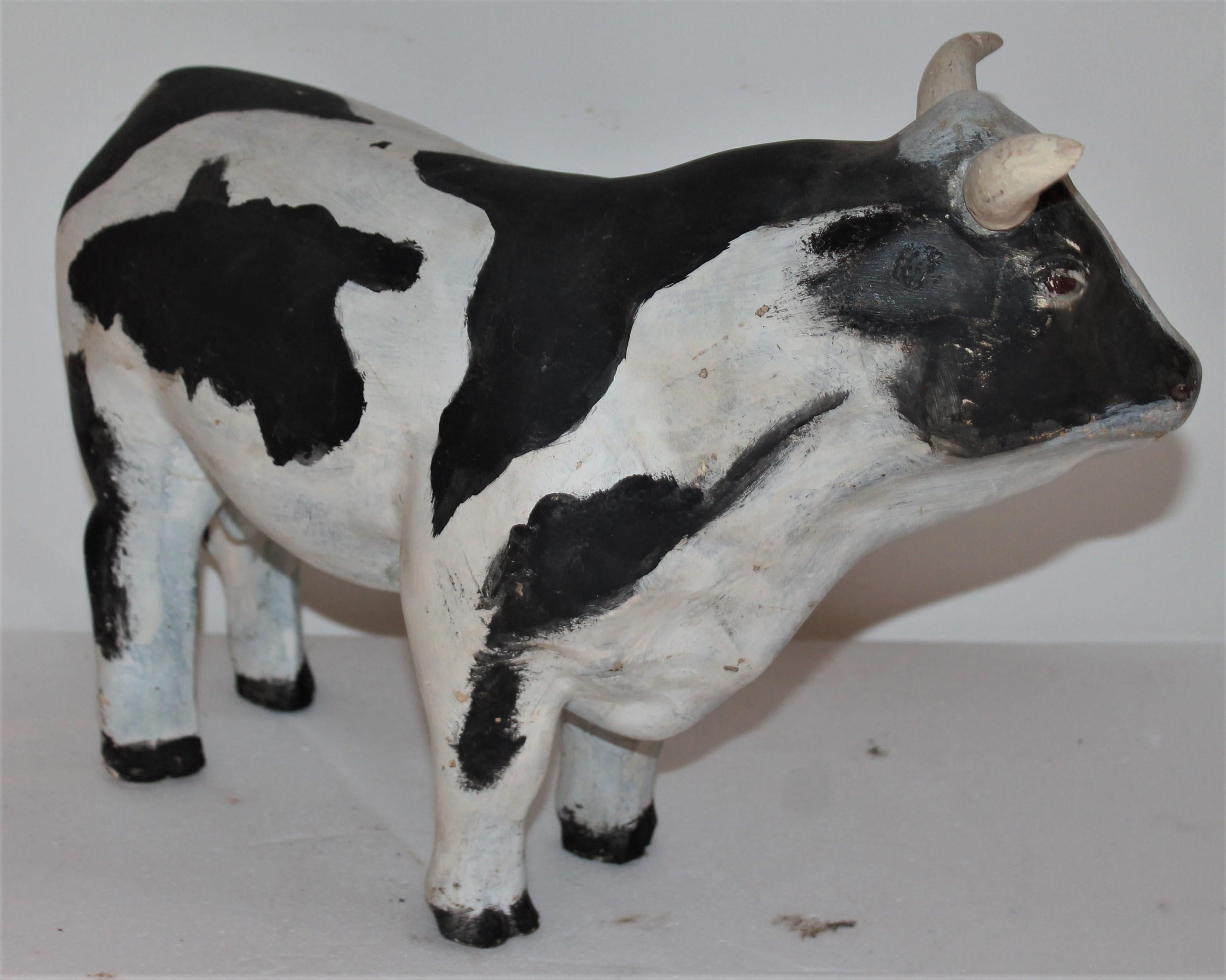 Painted Pottery  Folk Art Cow In Excellent Condition In Los Angeles, CA