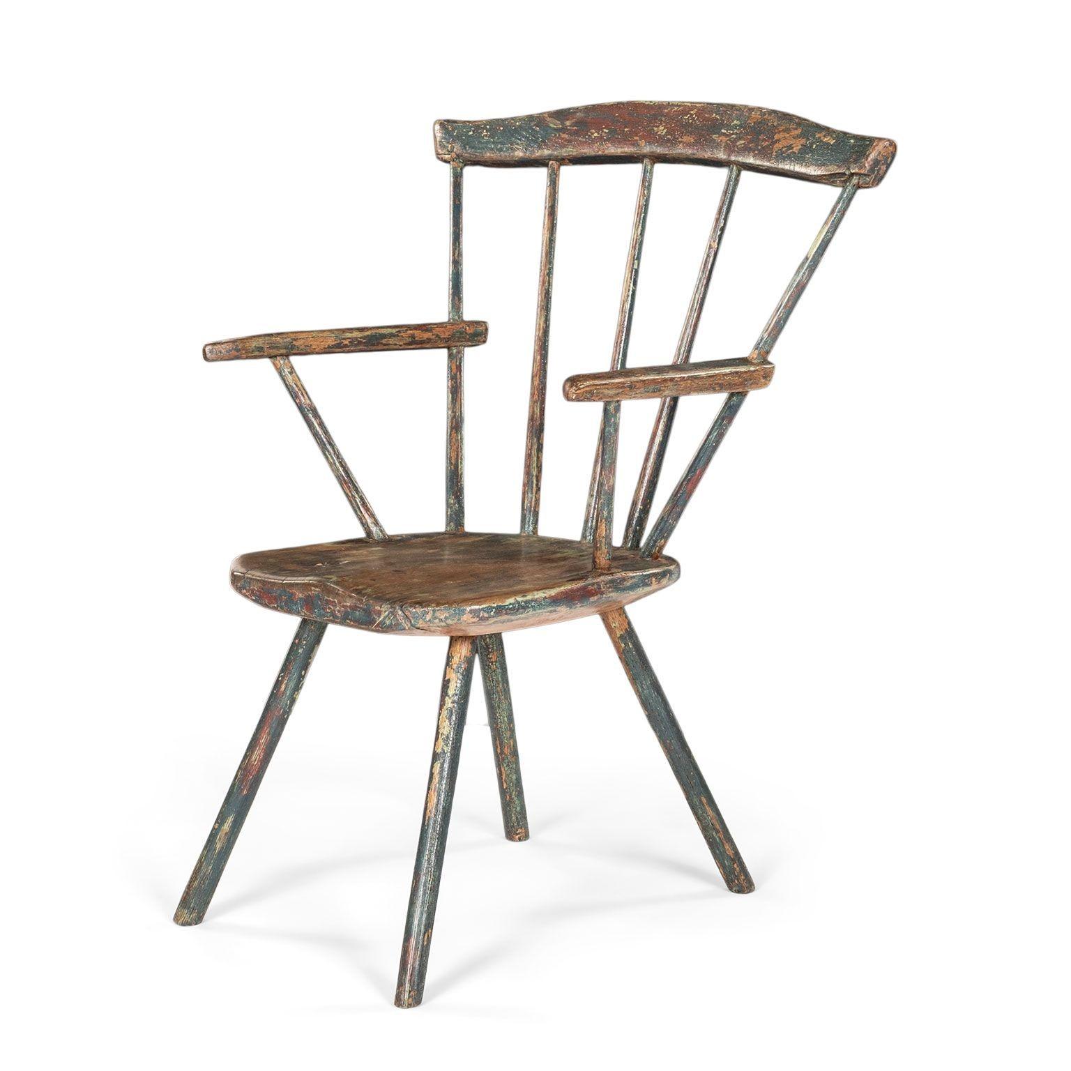 Poltrona Windsor primitiva gallese dipinta In condizioni buone in vendita a Houston, TX