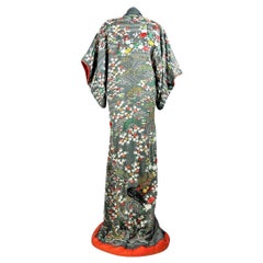 Painted, printed and gold-embroidered silk crepe kosode Japan 19th century