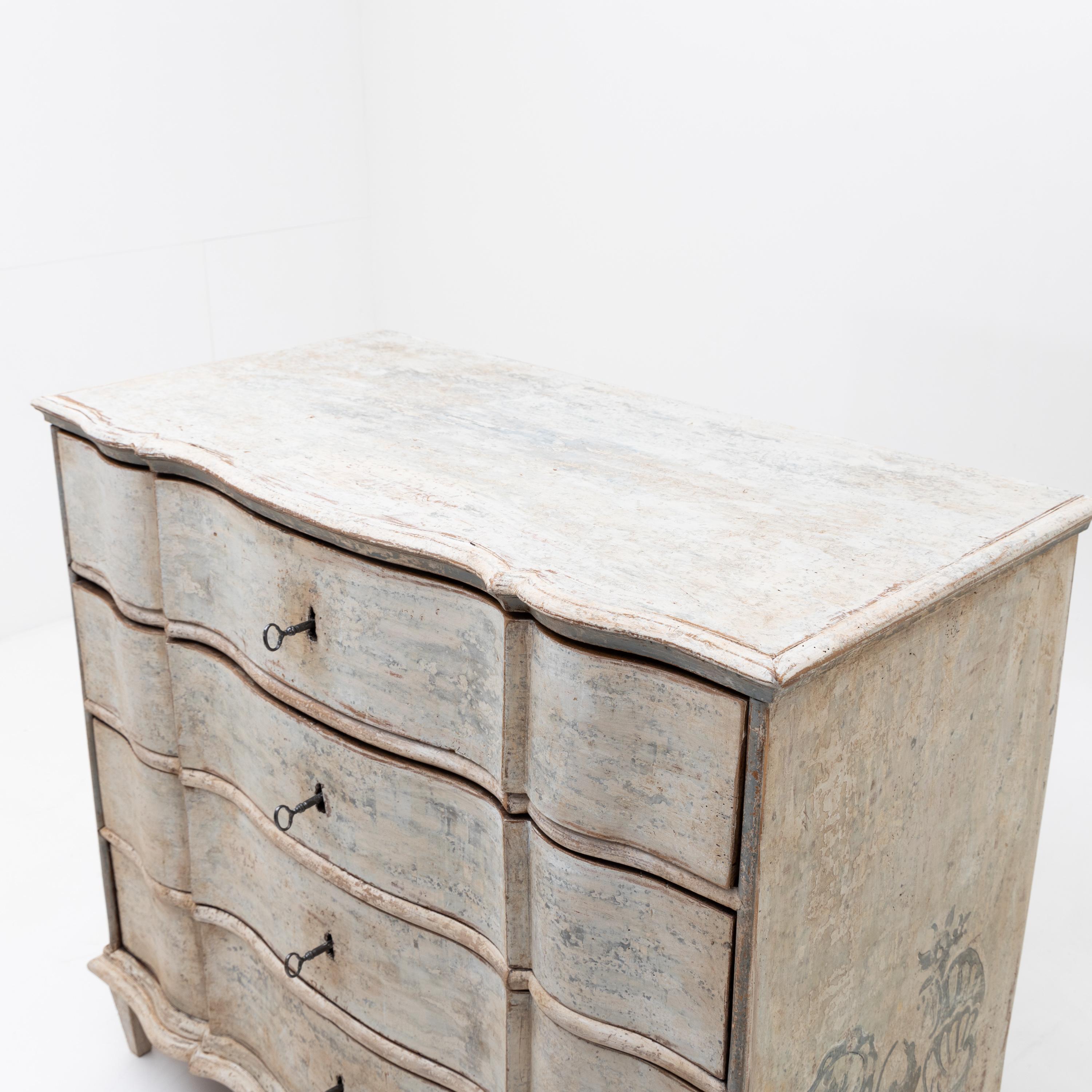 European Painted Provincial Baroque Chest of Drawers, 18th Century