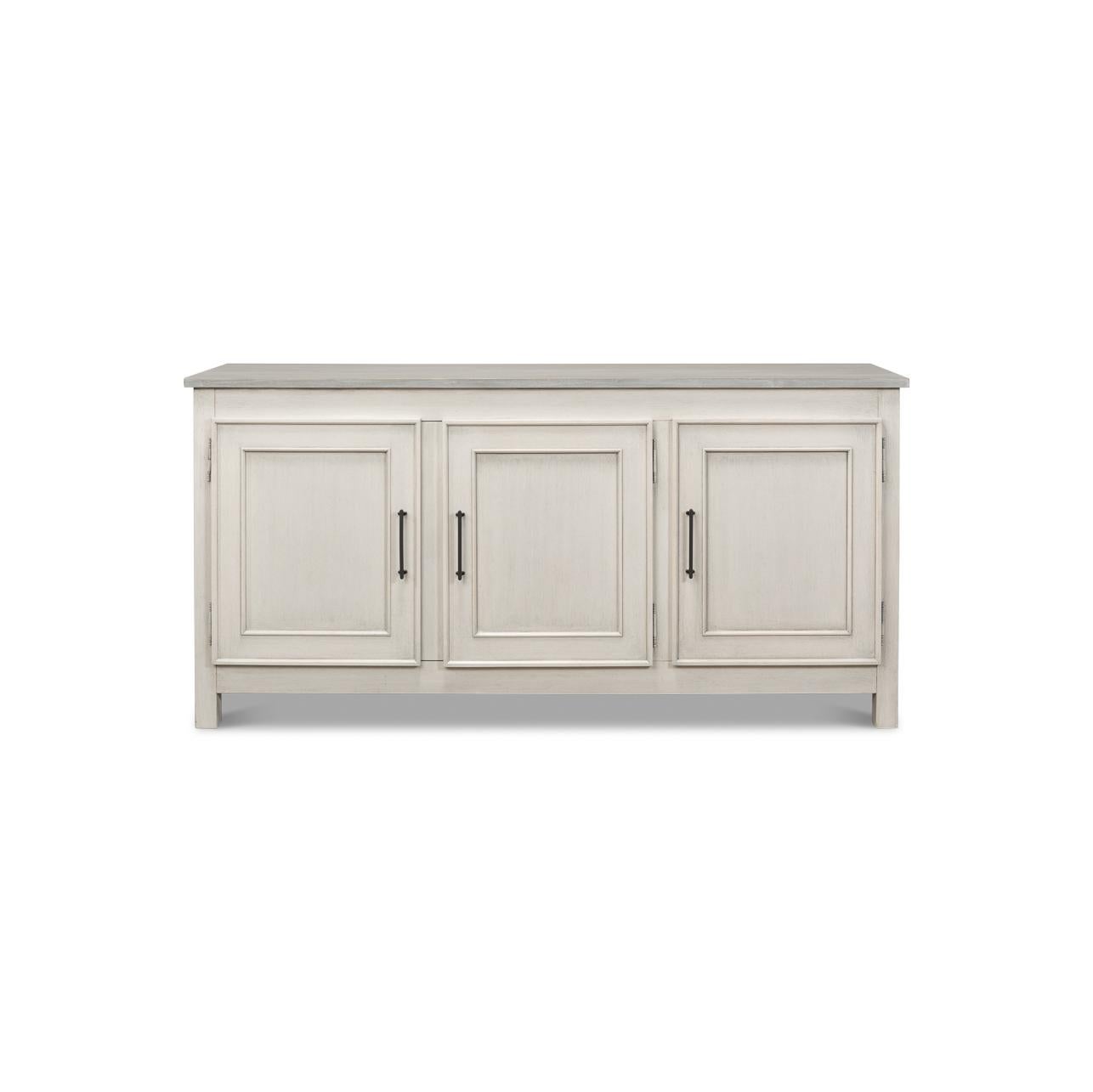 Crafted from Pine and Tulip Wood, this elegant piece offers both style and functionality. Three paneled doors with sleek metal handles open to ample storage, making it perfect for organizing dining essentials.

Designed to blend into both classic