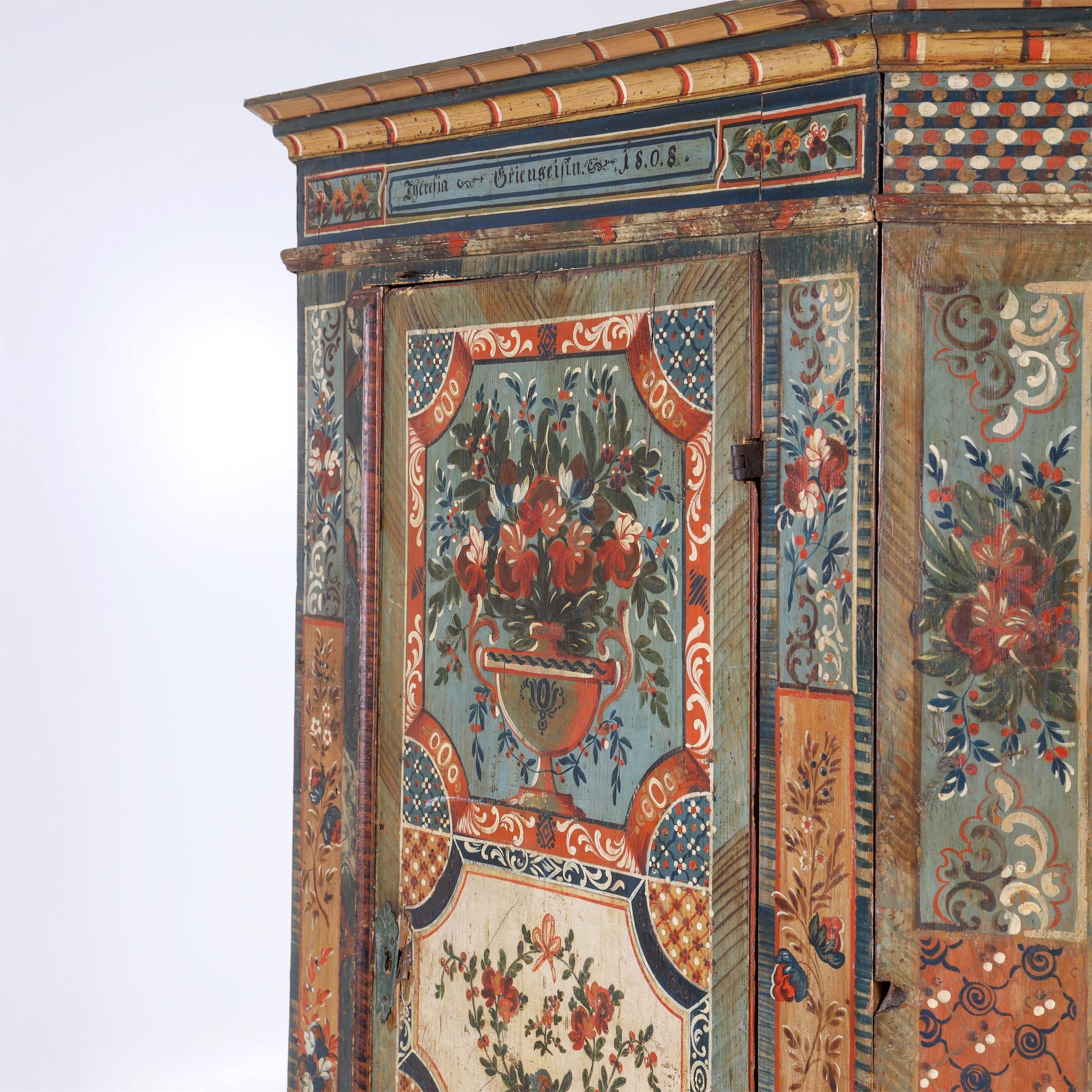 Painted Provincial Cupboard, Southern Germany, Dated 1808 5
