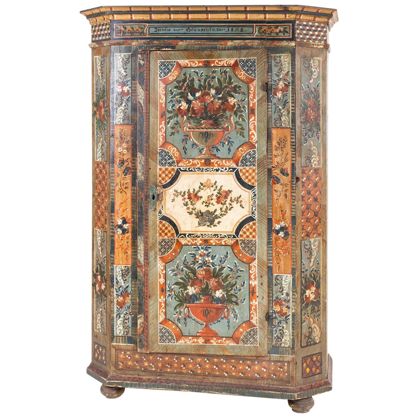 Painted Provincial Cupboard, Southern Germany, Dated 1808