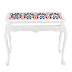 Painted Queen Anne style hardwood tiled coffee table, 1950's