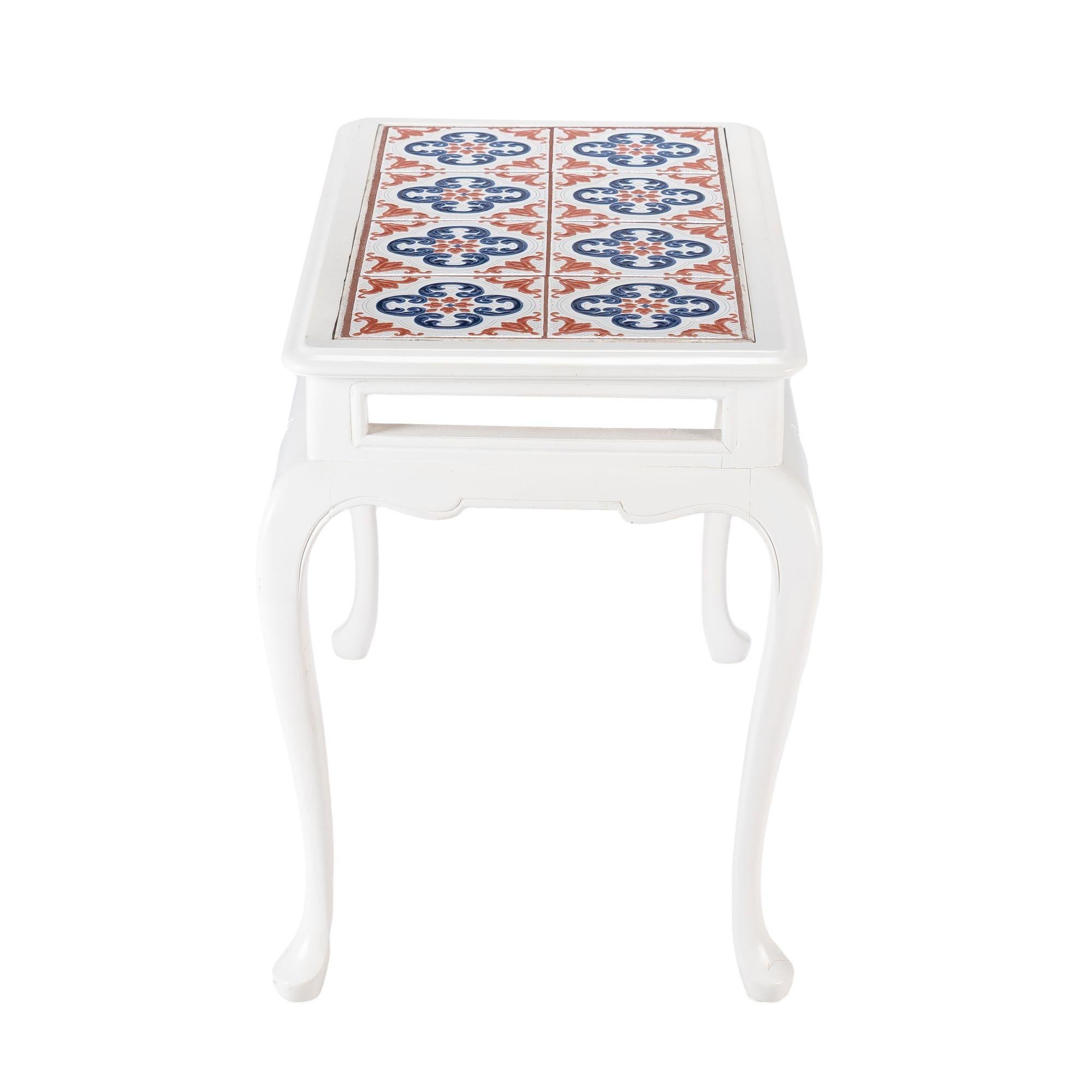 20th Century Painted Queen Anne style hardwood tiled coffee table, 1950's For Sale
