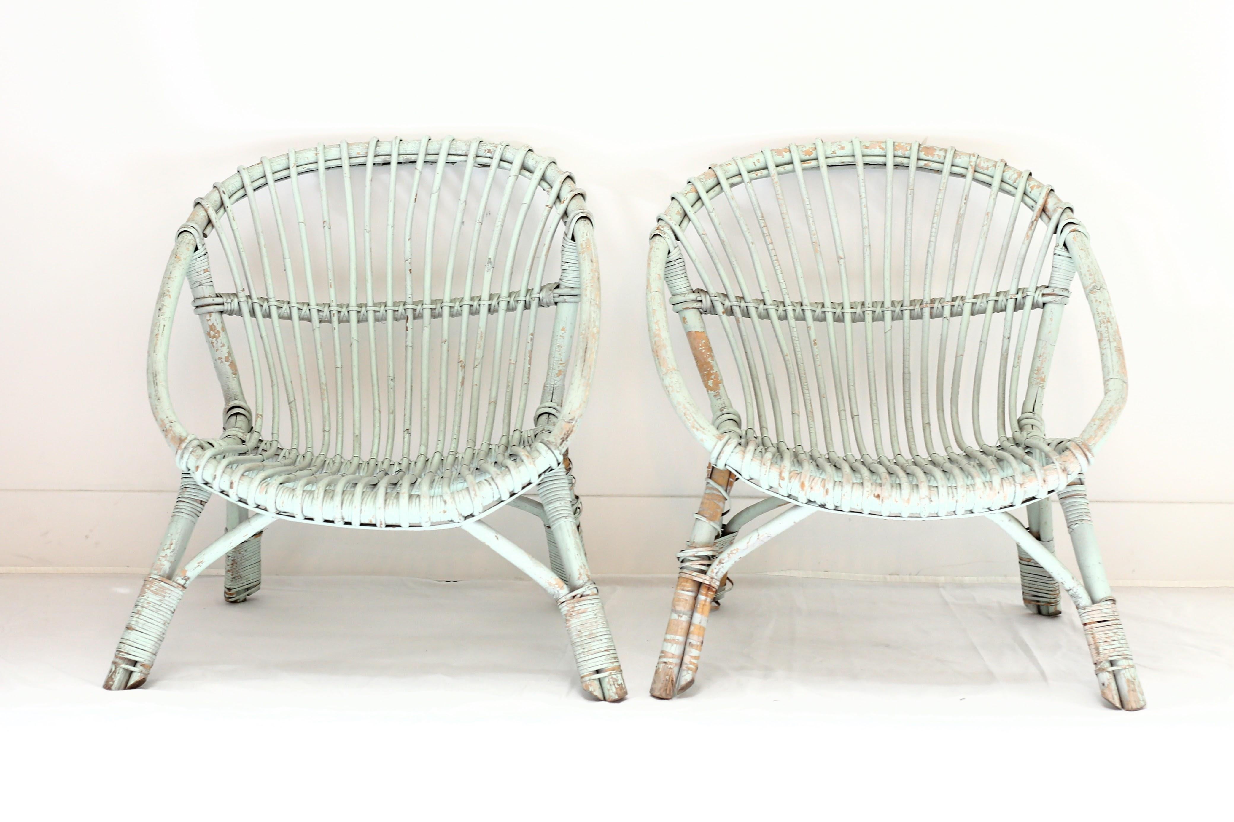 Painted Rattan Armchairs-Pair In Good Condition In West Hollywood, CA