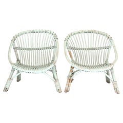 Painted Rattan Armchairs-Pair