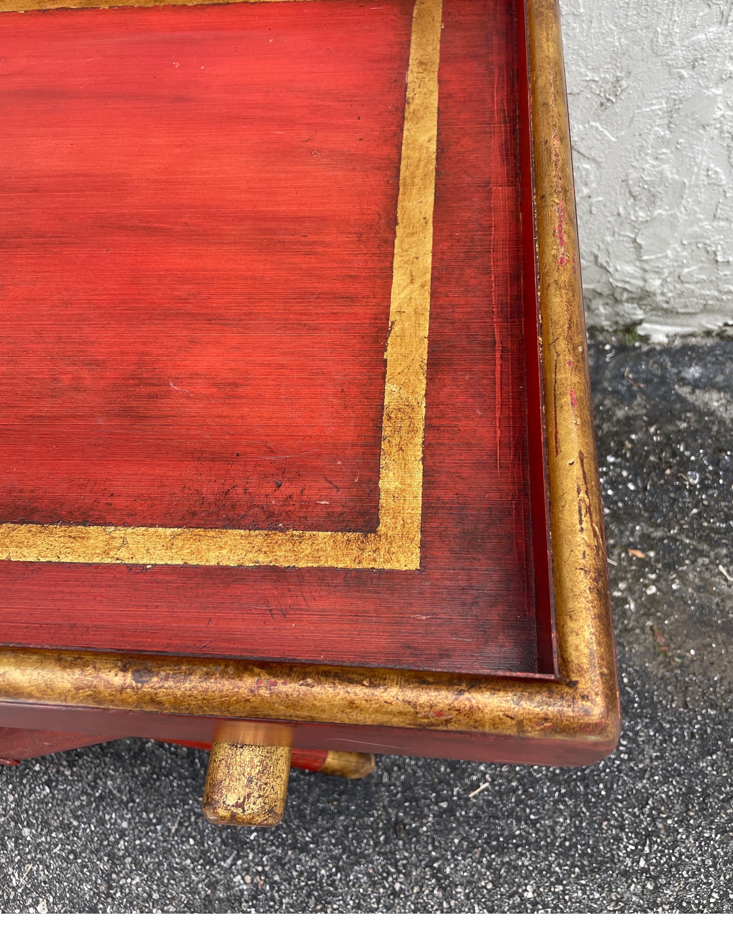 Painted Red & Gold Tray Top Table with X Base 4