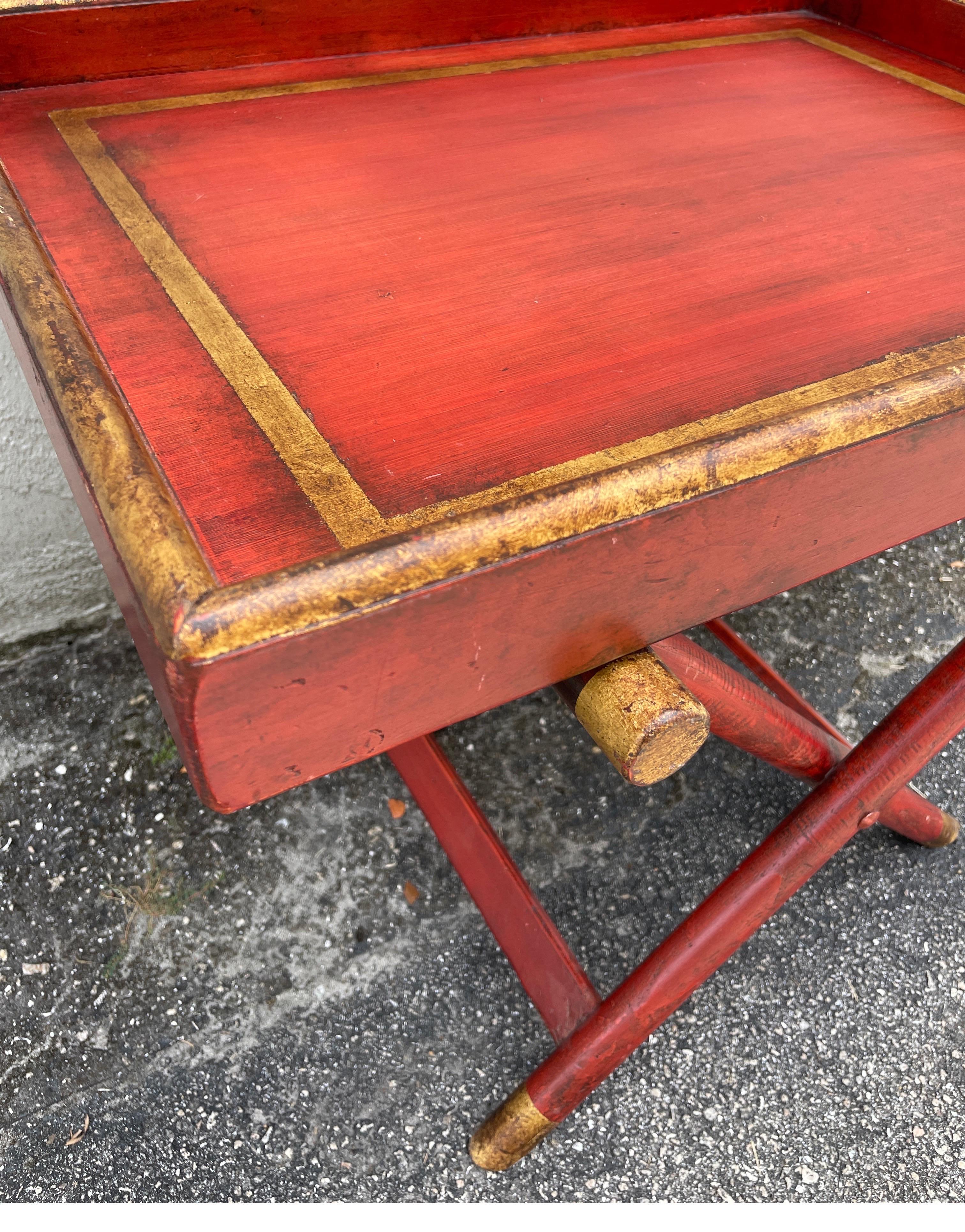 Painted Red & Gold Tray Top Table with X Base 2