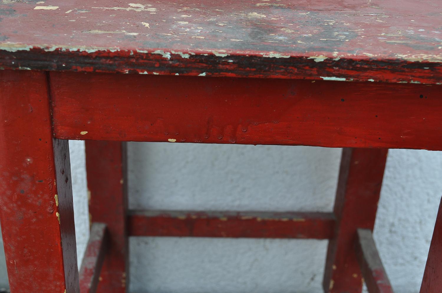 Hungarian Painted Red Pine Kitchen Stool, circa 1920s