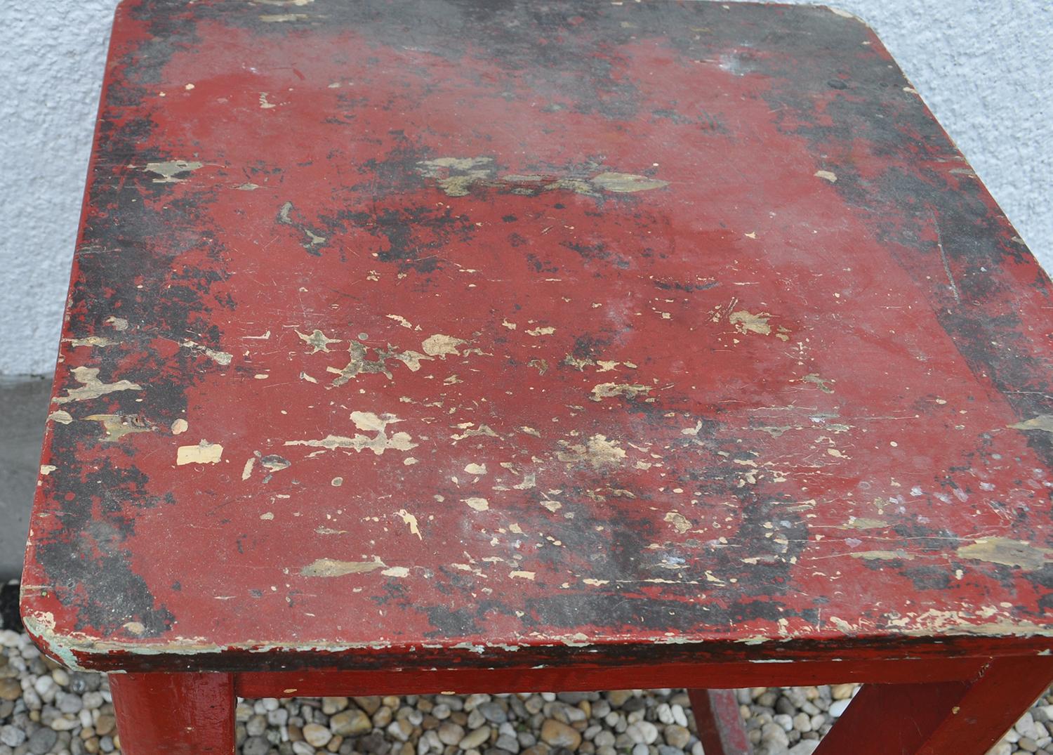 Early 20th Century Painted Red Pine Kitchen Stool, circa 1920s