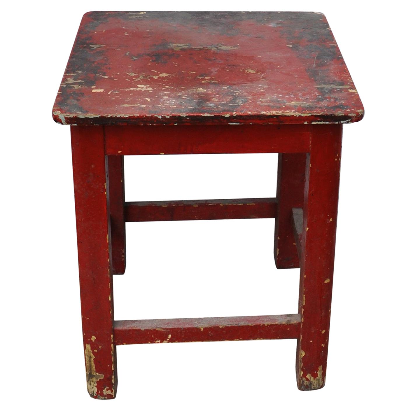 Painted Red Pine Kitchen Stool, circa 1920s