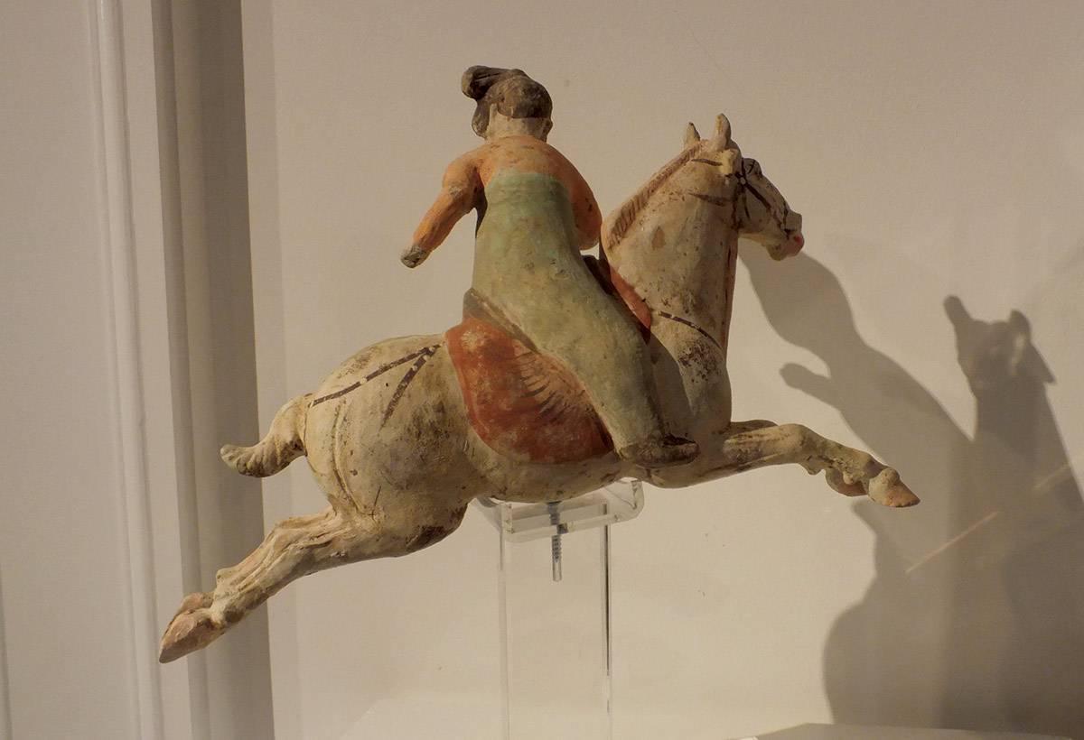 Painted Red Pottery Female Polo Player Astride a Galloping Pony 3