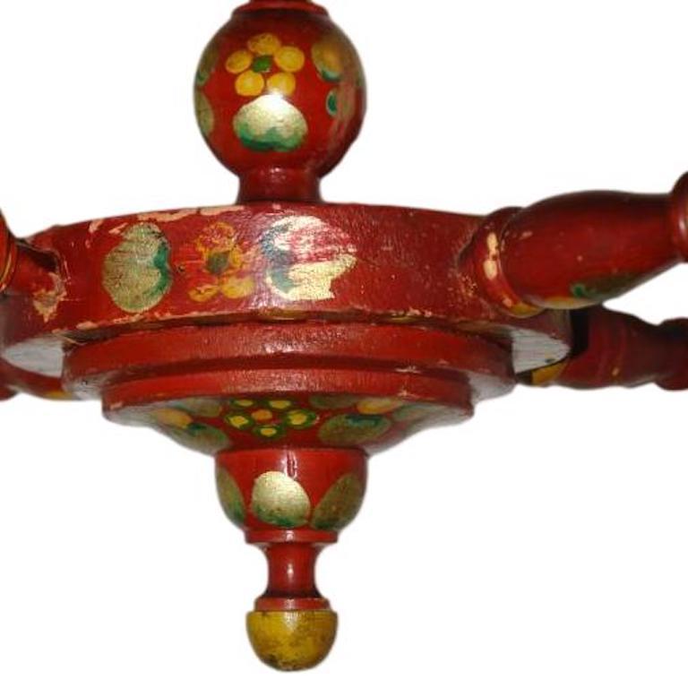 Hand-Painted English Painted Wood Chandelier For Sale