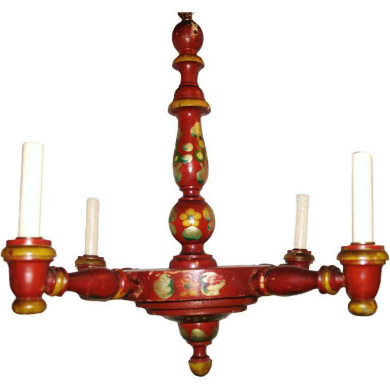 English Painted Wood Chandelier For Sale