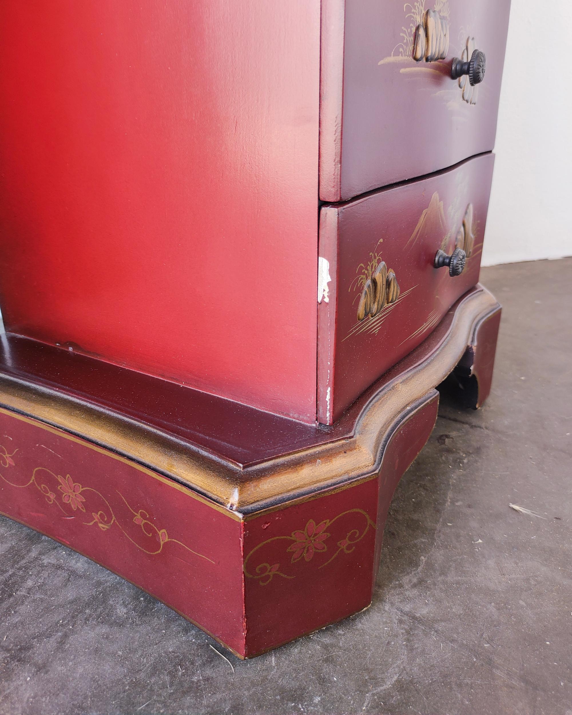Painted Red Wood Chinese Jewelry Chest of Drawers Storage For Sale 6