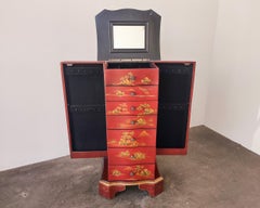 Painted Red Wood Chinese Jewelry Chest of Drawers Storage