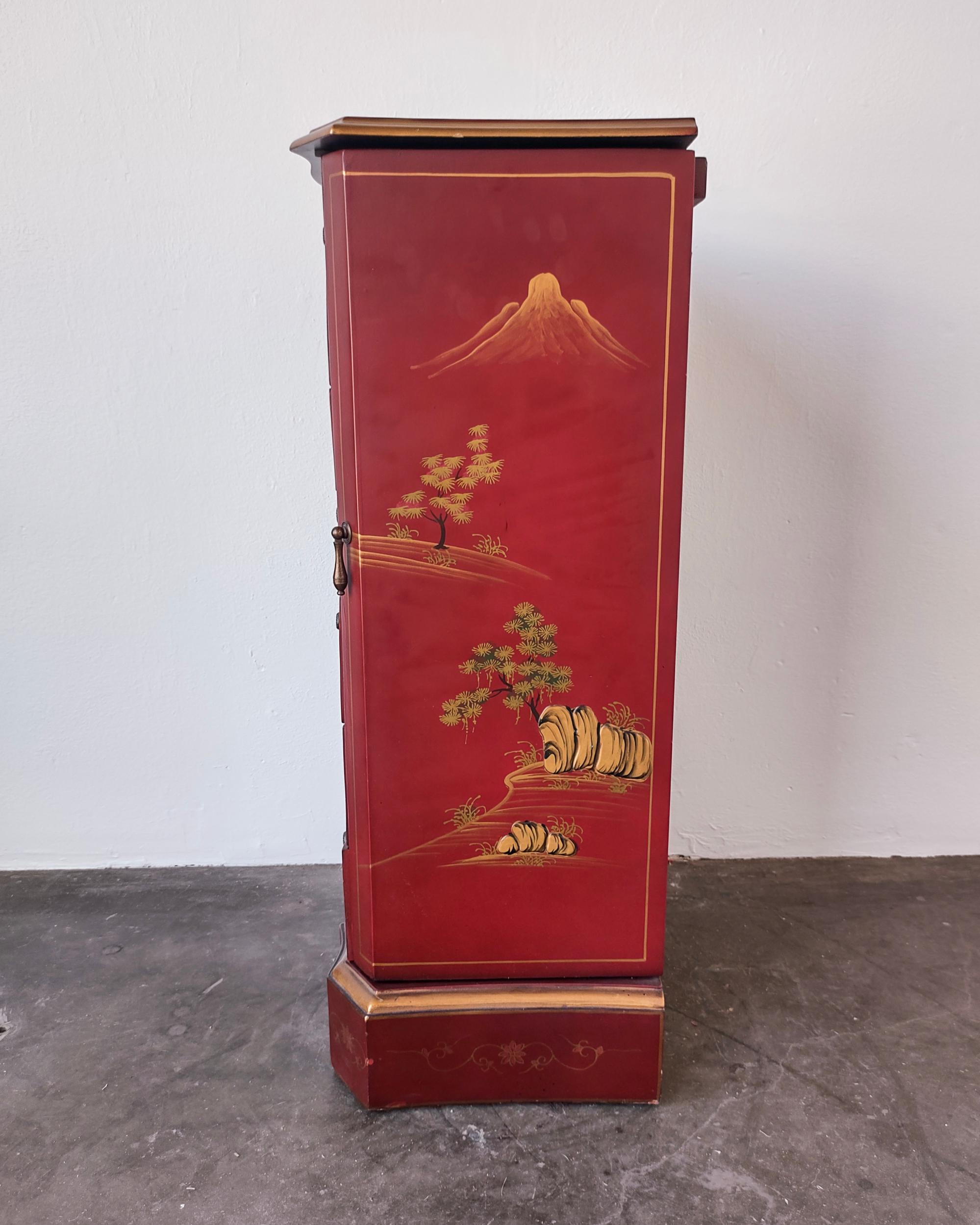 Painted Red Wood Chinese Jewelry Chest of Drawers Storage For Sale 3