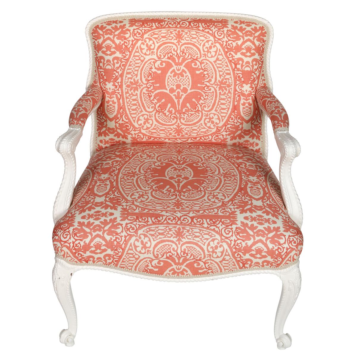 Silla Rococó Pintada Con Nueva Tapicería Coral Quadrille Pintado a mano en venta