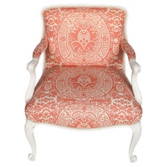 Painted Rococo Chair With New Coral Quadrille Upholstery